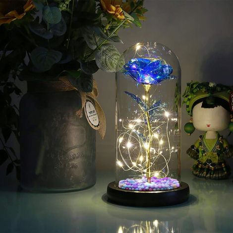 Rose éternelle sous verre, LED lumineuse, idée cadeau - Couleurs de la Saint-Valentin mix142BLUE (1/2)