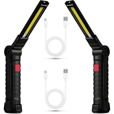 ALLIANDIS2x Lampe Lampe de Travail LED Rechargeable, Baladeuse Magnétique COB, Torche USB Puissante 5 Modes, Éclairage d'Inspection Auto, Lampe de Camping 360° avec Base Aimantée, Atelier/Garage/Urgen (1/4)