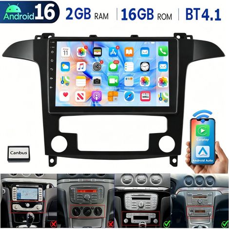 Autoradio Android 16 avec GPS, Wi-Fi, RDS et CarPlay pour Ford S-Max WA6 (2006-2015) - 2+16G (1/2)
