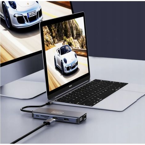 Adaptateur Hub 12 en 1 USB-C 2x HDMI VGA USB Jack SD LAN (1/5)