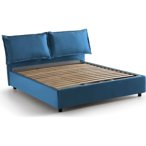 Talamo Italia Doppelbett Antonia, Containerbett mit Stoffbespannung, 100% Made in Italy, Frontöffnung, passend für Matratze Cm 160x200, Blau