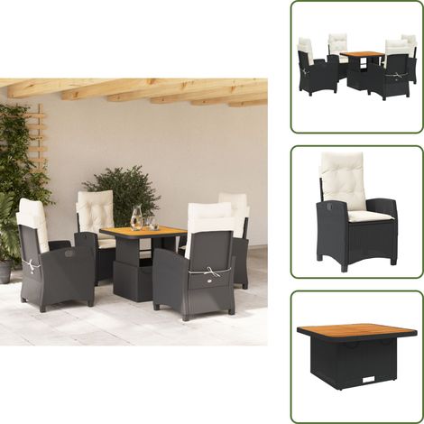 Cojines para sillas - vidaXL Set de muebles jardín 5 pzas con cojines ratán sintético negro - Muebles al aire libre