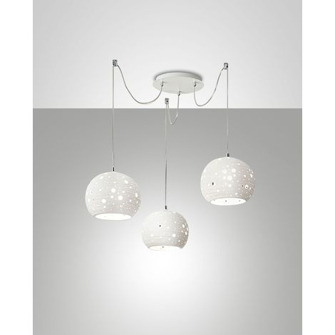 Corvara Lampada a Sospensione in Metallo e Ceramica Bianca, Design Elegante, Attacco E27 3x40W, Diametro 250mm, Altezza Regolabile fino a 5000mm