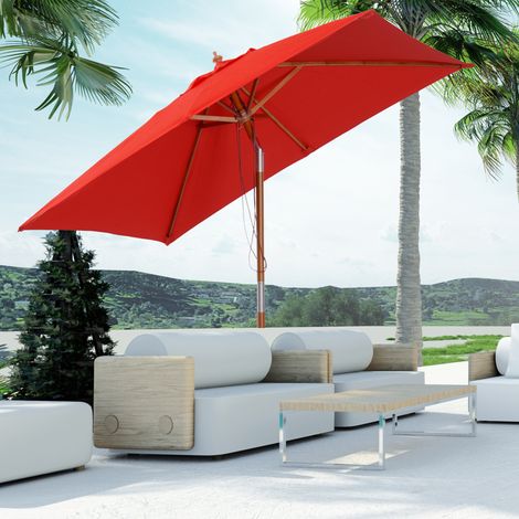 Outsunny Parasol Jardin Extérieur Rectangulaire Inclinable Bois Polyester Protection UV 2Lx1,5lx2,3Hm Rouge