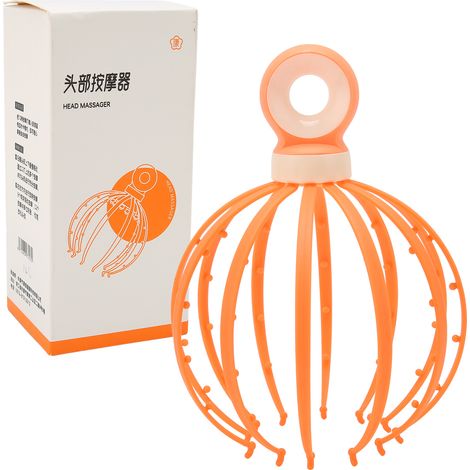 Gratte-Tête Ergonomique 12 Doigts, Massage Apaisant du Cuir Chevelu Portable pour Hommes et Femmes, Orange (1/5)