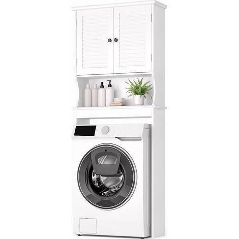 Meuble au-dessus Lave-Linge et Toilettes - Portes Persiennes, Étagères Réglables - 65x22x164 cm (1/5)