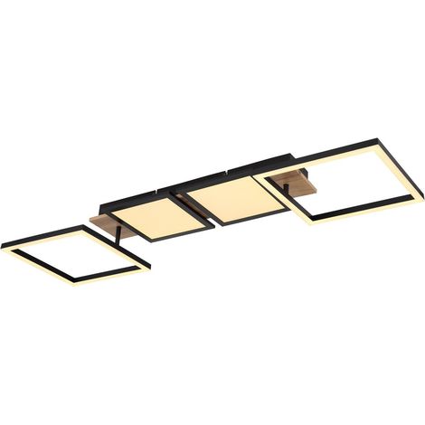 Plafonnier semi-encastré carré à 4 LED intégrées, noir mat, 4 LED 3000 K