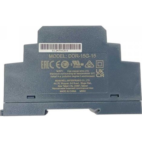 MW MEAN WELL DDR-15G-15 Convertitore tipo DC-DC per Guida DIN Input 9-36V Output 15V 1A 15W