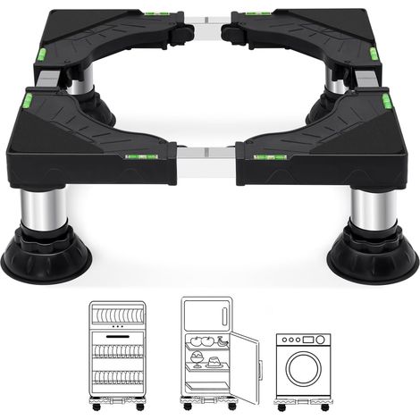 Socle pour lave-linge avec 4 pieds en acier solide, Réglable 40-65cm, socle pour mini réfrigérateur Socle pour lave-linge séchoir lave-vaisselle, Noir (Höhe 16-19 cm) (1/5)