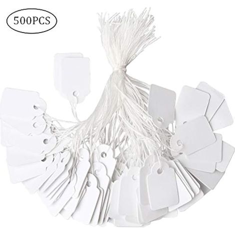 500 étiquettes de prix pour bijoux, étiquettes en papier blanc avec ficelle, étiquettes de marquage pour vêtements (23 x 14 mm) (1/4)
