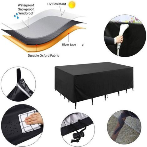 Housse de protection pour table de jardin - - 150x90x80 cm - Noir - Tissu Oxford 420D - Imperméable (1/4)