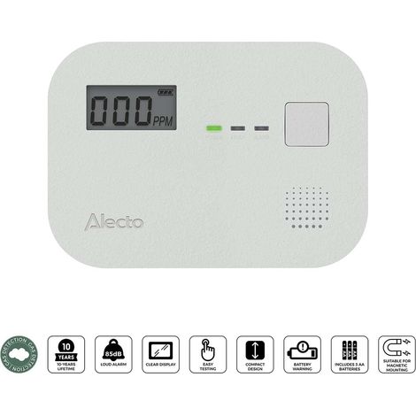 Carbon Monoxide Alarm, 10-Year Sensor, Display