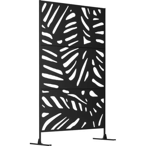 Paravent 3 panneaux noir motif feuilles, 122 x 198 cm avec support, séparation décorative pour salon ou chambre. (147 caractères) (1/5)