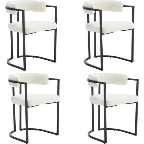 Dining Chairs 4Pcs Upholstered in Faux Fur Modern Leisure Kitchen Chairs for Living Room Restaurant Cafe, White, Washon (1/5)