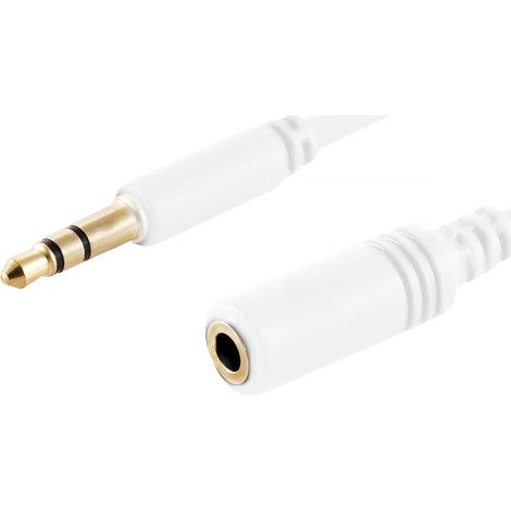 1 rallonge audio blanche de 1,5 m - 3,5 mm - TRS - Slim - Câble d'extension AUX - Connecteurs moulés - Contacts plaqués or - Idéal pour HiFi, appareils audio et systèmes de musique