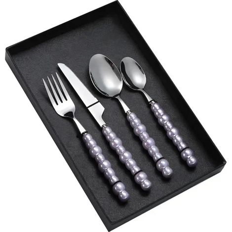(Violet) Vaisselle de luxe, poignée en céramique nacrée, acier inoxydable, style occidental (1/2)