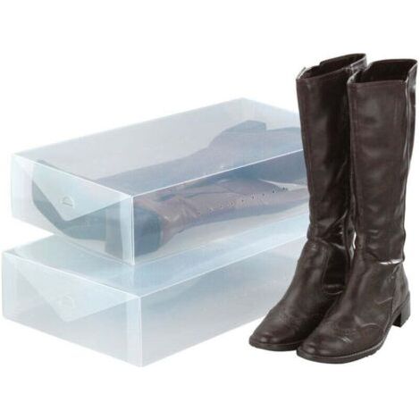 QORVA-Lot de 2 grandes boites rangement empilables , Boite range bottes, Rangement chaussures Boîte à chaussures Plastique 52x11x30 cm Transparent