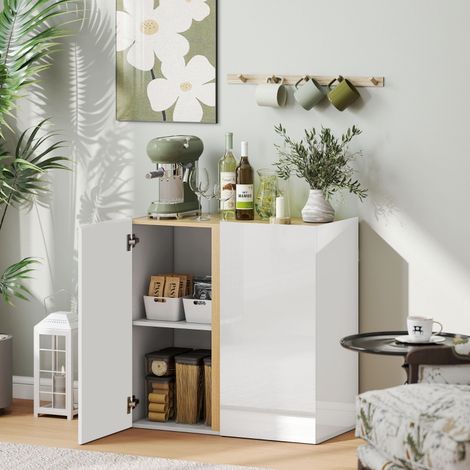 Commode buffet avec portes à fermeture amortie, étagère réglable, pour salon, cuisine, salle à manger – blanc (1/4)