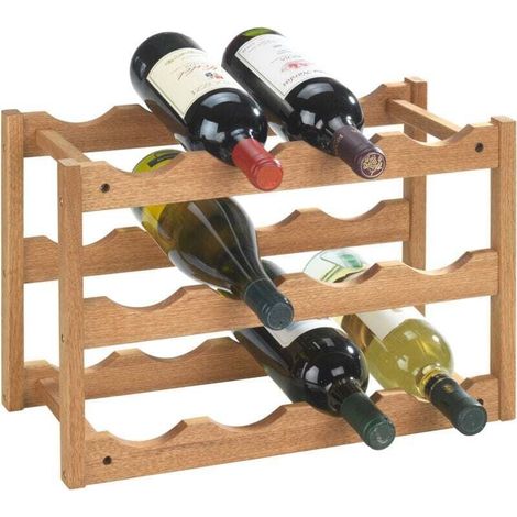 Etagère à vin 12 bouteilles en bois Norway , Range Bouteilles, casier à Bouteilles, Style scandinave, noyer finition chêne, 42x28x21cm (1/4)