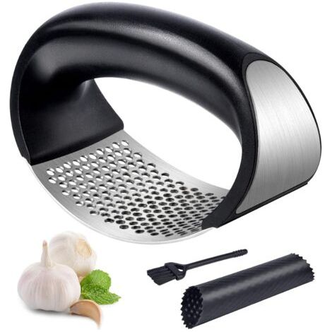 Presse-ail, nettoyage et éplucheur de tube à l'ail en silicone, Noir (1/5)