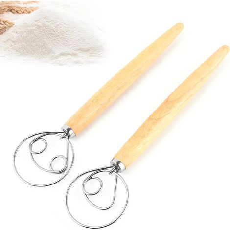 Set aus 2 professionellen Teigrührern, dänischen Schneebesen, Brotrührern, Eierquirlen zur Zubereitung von Brot, Gebäck und Desserts. (1/5)
