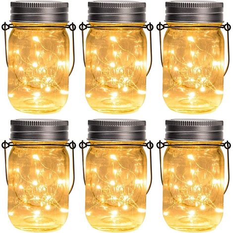 Lot de 6 lampes solaires pour bocaux Mason, décoration extérieure pour la maison et le jardin (1/4)