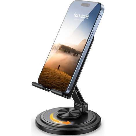 Support de téléphone pour bureau - [Rotation à 360°] Support de téléphone de bureau robuste et réglable, pliable (1/5)