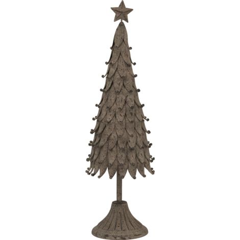 Medium Rustic Decorative Tree with Star - Metal - L10 x W14 x H45 cm - Silver