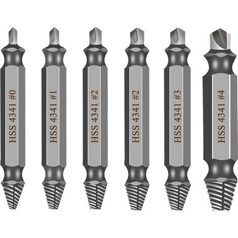 6-Piece Screw Extractor Kit, 51 mm, HSS 4341 Material, with Twist Drill Bit, Up to 60 HRC, for Drilling and Removing Damaged Screws (Silver Color) (1/4)