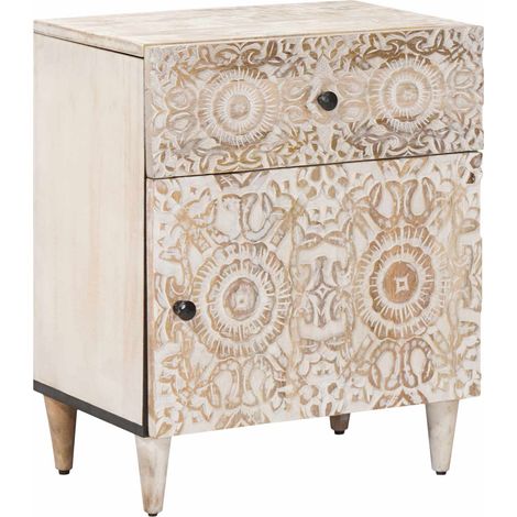 vidaXL  Bed cabinet  with Drawer White 50 x 33 x 60 cm Solid Mango Wood