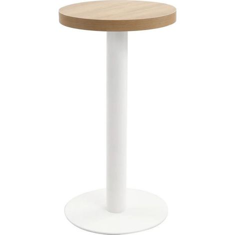 Table de bar ronde bois clair et pieds métal blanc Beth D 40 cm (1/5)