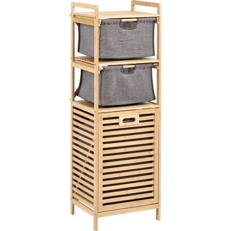 Armario de baño de bambú puerta abatible con cestas estante marrón claro 120 cm Cutervo (1/5)