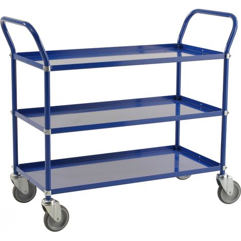 Kongamek Etagenwagen mit 3 Böden 900x540mm pulverbeschichtet in blau mit 24mm Rand ohne Bremse