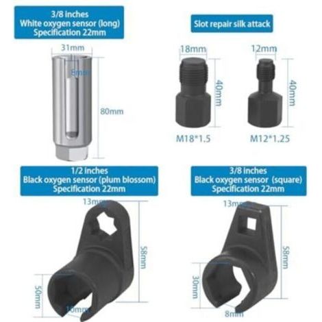 NALOOKAMIC Lot de 5 Douilles pour Sonde Lambda, Clé à Douille de Sonde Lambda et Capteur d'Oxygène pour Voiture, avec Boîte