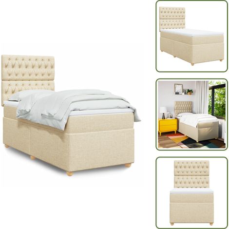 The Living Store Sommier à lattes de lit avec matelas Crème 80x200 cm Tissu - Lit Plateforme - Lit Double - Literie - Matelas À Ressorts Ensachés - Tête De Lit Ajustable