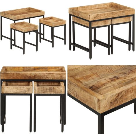 Tables basses gigognes 3pcs bois de manguier massif brut et fer - Table Basse Gigogne - Table D'appoint - Mobilier Petit Espace - Design Scandinave - Table En Bois Massif - Home & Living (1/5)