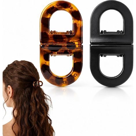 Pince Cheveux Femme Lot de 2 Magnétiques Noir & Léopard Brun Tenue Forte & Rapide, Coiffure Élégante sans Tirer les Cheveux (1/5)