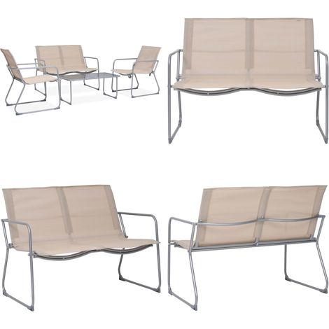 Salon de jardin 4 pcs Tissu et acier Crème - Salon De Jardin - Mobilier De Jardin - Set De Jardin - Table Basse - Chaises De Jardin - Home & Living