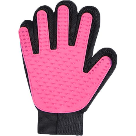 Guantes para el cuidado de mascotas, para eliminar el pelo de animales de pelo largo y corto (1 par, rosa oscuro, para uso con la mano derecha). (1/5)