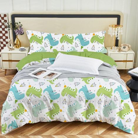 Parure de lit 3 pièces pour lit de 90 cm avec housse de couette de 150 x 220 cm avec 1 taie d'oreiller et drap-housse réglable, motif licorne en polyester, très doux et respirant (1/5)
