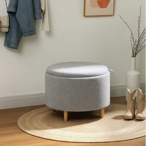 Pouf contenitore rotondo 56 x 56 x 42 cm in teddyfleece grigio DESVIAE (1/4)