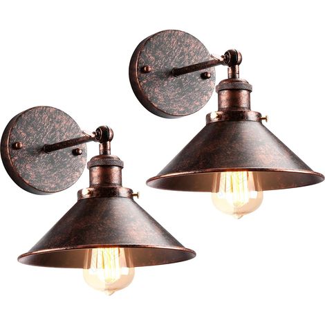 Lot de 2 Applique Murale Industrielle Lampe de Plafond de Style Edison Métal Plafonnier Rétro avec Rotation à 180 Degrés Vintage Lampe Murale Ajustable, 220mm, Rouiller (sans ampoules) (1/5)