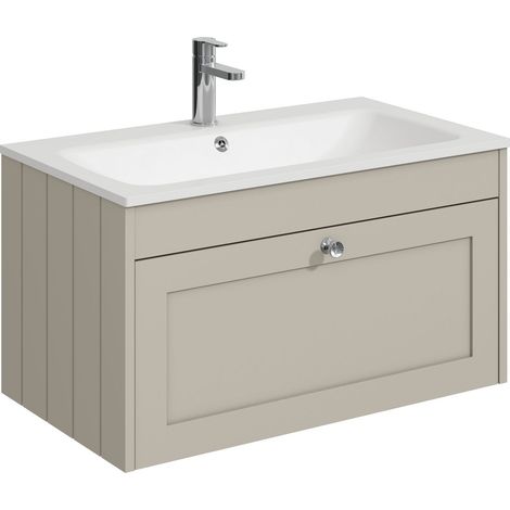 Balterley Butterton 800mm Wall Hung 1 Drawer Unit with Stone Basin 1 Tap Hole - Pebble Grey (1/4)