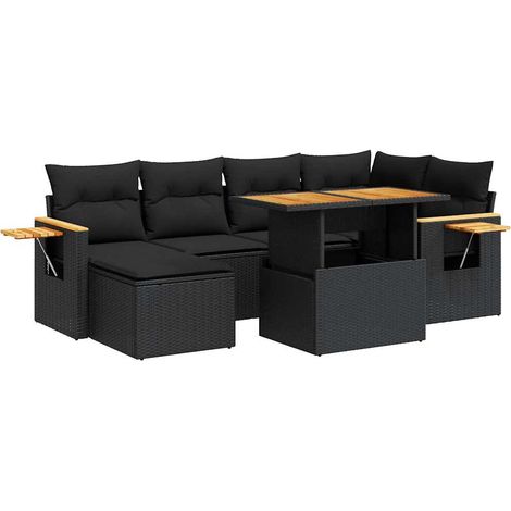 Set sofás jardín y cojines 7 pzas ratán sintético acacia negro vidaXL (1/5)