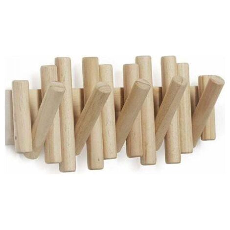 QORVA - Wandgarderobe mit 5 Haken, Naturholz, 37,1 x 16,5 x 4,4 cm (1/5)