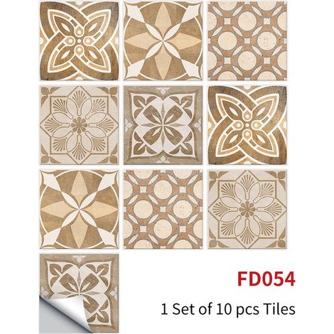 Autocollants Carrelage Salle de Bain et Cuisine 10 Pcs 20x20 cm - Décoration murale en carrelage mosaïque PVC imperméable style carreaux de ciment (1/5)