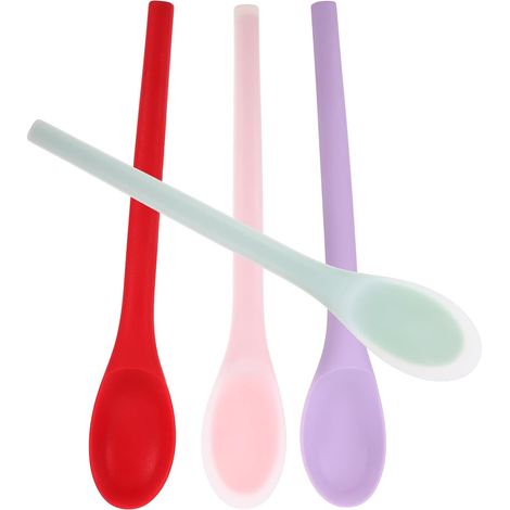 Lot 4 cuillères silicone réutilisables antiadhésives (rouge/rose), compactes pour cuisson/service pro ou maison