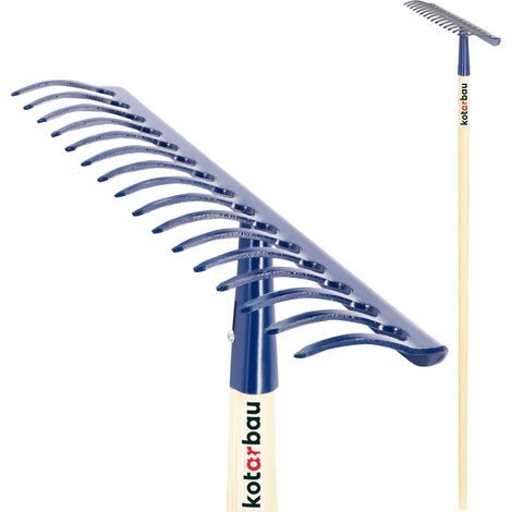 KOTARBAU® Rateau à Feuilles - Rateau Jardin - Acier - 42 cm - Bleu Marine - avec Manche Bois 156 cm - 16 Dents - Balai a Gazon - Outil Jardinage pour Entretien Pelouse -  Ramasse Feuille (1/5)