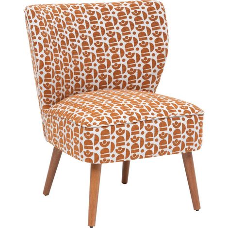 Atmosphera – Fauteuil en bois et tissu chenille ambre – Revêtement polyester – Hauteur d'assise 46,5 cm – Confort moderne pour salon