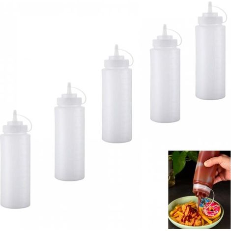 5 flaconi di plastica comprimibili da 250 ml per spezie e salse (1/5)